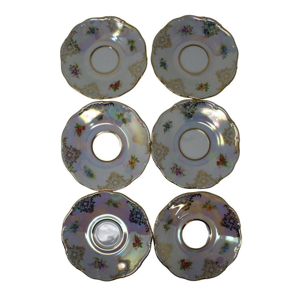 Moritz Zdekauer Czech Republic Iridescent Porcelain Tea Cup And Saucer 12PC Set - Picture 10 of 12